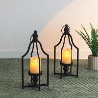 Glitzhome Small Farmhouse Black Metal 2-pc. Decorative Lantern