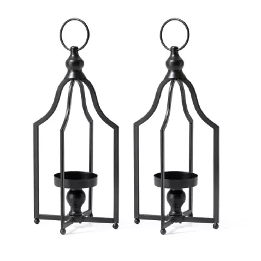 Glitzhome Small Farmhouse Black Metal 2-pc. Decorative Lantern