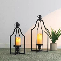 Glitzhome Small & Large Farmhouse Black Metal 2-pc. Decorative Lantern