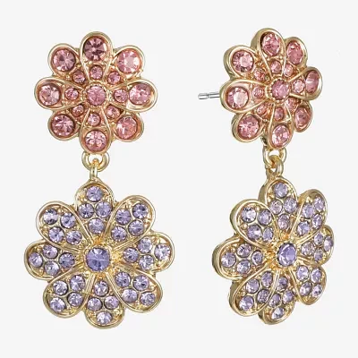 Monet Jewelry Double Glass Flower Drop Earrings