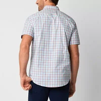St. John's Bay Mens Stretch Poplin Short Sleeve Slim Fit Button-Down Shirt