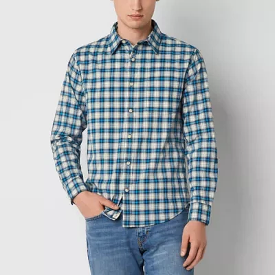 mutual weave Mens Easy-on + Easy-off Adaptive Regular Fit Long Sleeve Plaid Button-Down Shirt