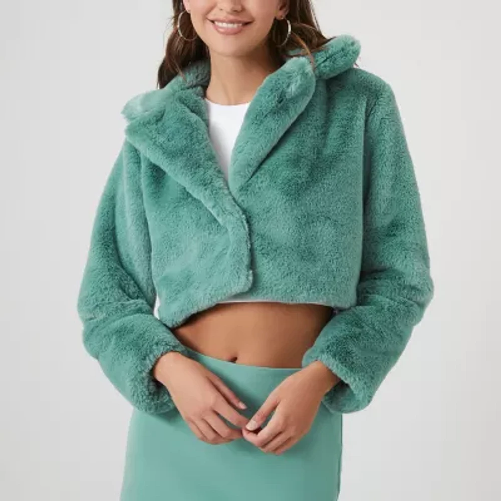 Forever 21 Midweight Womens Juniors Faux Fur Coat