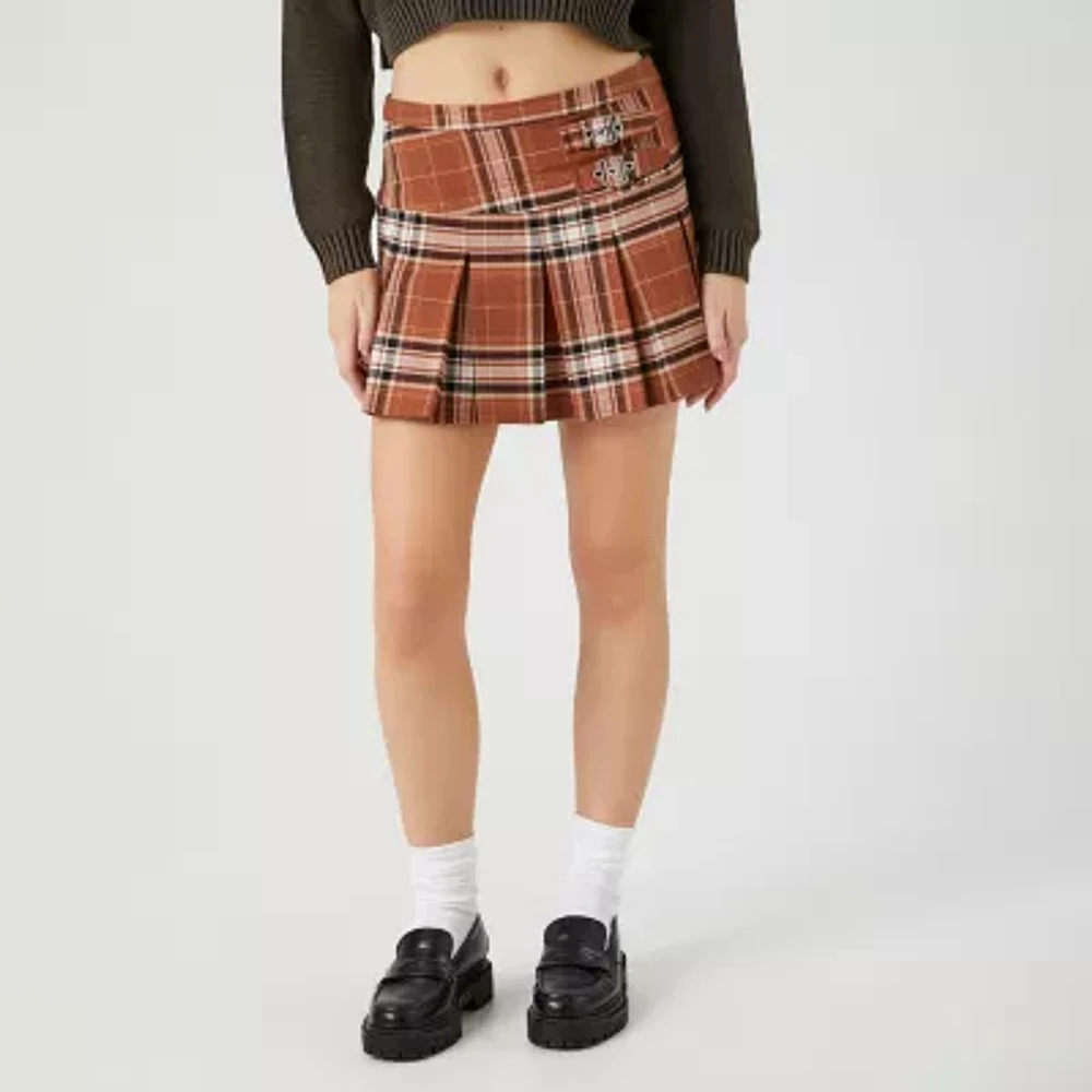 Forever 21 Plaid Womens Mid Rise Pleated Skirt Juniors