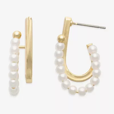 Bold Elements Gold Tone Simulated Pearl Hoop Earrings