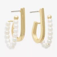 Bold Elements Gold Tone Simulated Pearl Hoop Earrings