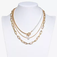 Bold Elements Gold Tone Simulated Pearl 20 Inch Fashion Strand Necklace