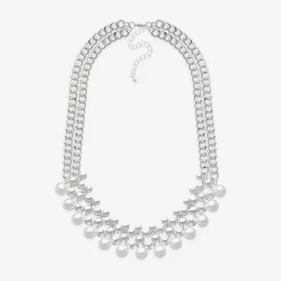 Bold Elements Silver Tone Simulated Pearl 18 Inch Curb Collar Necklace