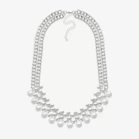 Bold Elements Silver Tone Simulated Pearl 18 Inch Curb Collar Necklace