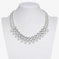 Bold Elements Silver Tone Simulated Pearl 18 Inch Curb Collar Necklace