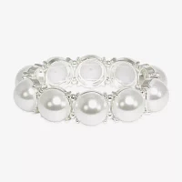 Bold Elements Silver Tone Simulated Pearl Stretch Bracelet