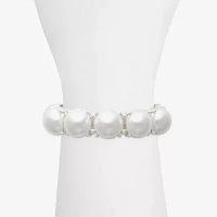 Bold Elements Silver Tone Simulated Pearl Stretch Bracelet