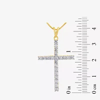 Womens 1 CT. T.W. Lab Grown White Diamond 10K Gold Cross Pendant Necklace