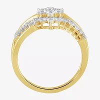 Womens 1 CT. T.W. Lab Grown White Diamond 10K Gold Side Stone Cocktail Ring