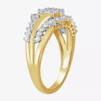 Womens 1 CT. T.W. Lab Grown White Diamond 10K Gold Side Stone Cocktail Ring