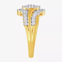 Womens 1 CT. T.W. Lab Grown White Diamond 10K Gold Side Stone Cocktail Ring