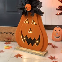 Glitzhome "29.5"" Lighted Wooden Porch Decor" Halloween Porch Sign