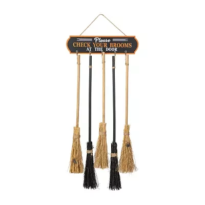 Glitzhome "42"" Wooden Brooms Parking Decor" Halloween Porch Sign