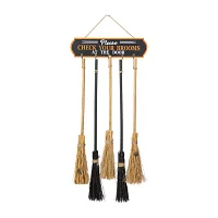 Glitzhome 42" Wooden Brooms Parking Decor Halloween Porch Sign