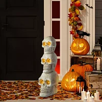 Glitzhome "25.5""Ligted Mgo Skull Porch Decor" Halloween Porch Sign