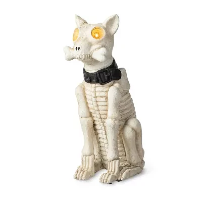 Glitzhome "20.5""Ligted Mgo Skeleton Dog Porch Decor" Halloween Porch Sign