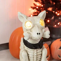 Glitzhome "20.5""Ligted Mgo Skeleton Dog Porch Decor" Halloween Porch Sign
