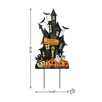 Glitzhome "32"" Metal Haunted House Yard Stake" Halloween Yard Art