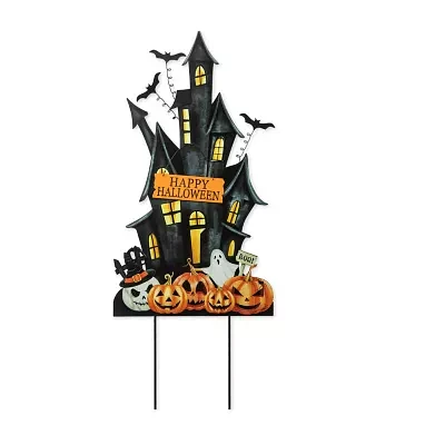 Glitzhome "32"" Metal Haunted House Yard Stake" Halloween Yard Art