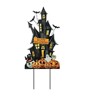 Glitzhome "32"" Metal Haunted House Yard Stake" Halloween Yard Art