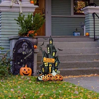 Glitzhome "32"" Metal Haunted House Yard Stake" Halloween Yard Art