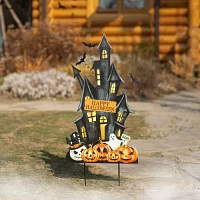 Glitzhome "32"" Metal Haunted House Yard Stake" Halloween Yard Art