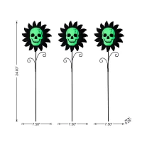 Glitzhome "24""Metal Sunflower Skulls Yard Stake" Halloween Yard Art