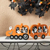 Glitzhome 16"Hinged Pumpkin Train Table Decor Halloween Tabletop Decor