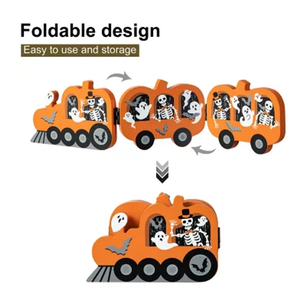 Glitzhome 16"Hinged Pumpkin Train Table Decor Halloween Tabletop Decor