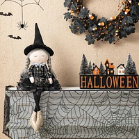 Glitzhome 29in Fabric Dressed Witch Sitter Halloween Tabletop Decor