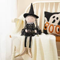 Glitzhome 29in Fabric Dressed Witch Sitter Halloween Tabletop Decor