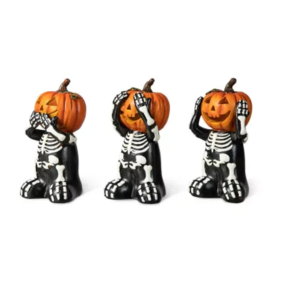 Glitzhome 5.75" Resin Skeleton Pumpkin Table Decor Halloween Tabletop Decor