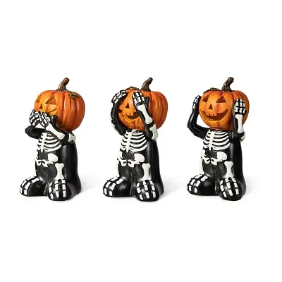 Glitzhome 5.75" Resin Skeleton Pumpkin Table Decor Halloween Tabletop Decor