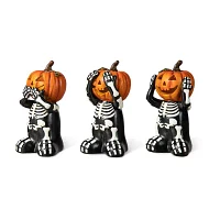 Glitzhome 5.75" Resin Skeleton Pumpkin Table Decor Halloween Tabletop Decor