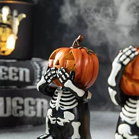 Glitzhome 5.75" Resin Skeleton Pumpkin Table Decor Halloween Tabletop Decor