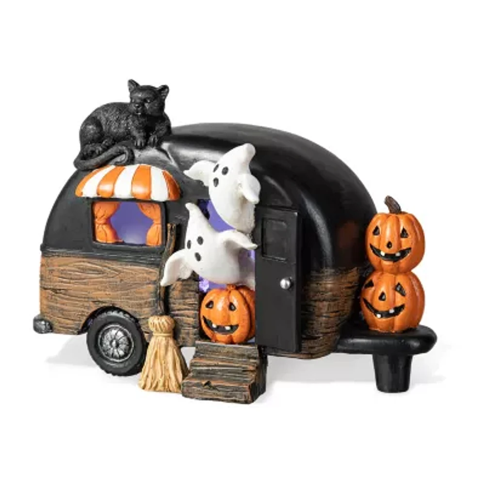 Glitzhome 9.25"Camperw/Ghost&Pumpkin&Cat Table Halloween Tabletop Decor