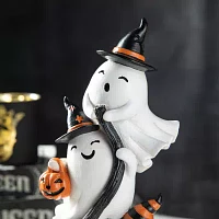 Glitzhome 13"Polyresin Stacked Ghost Table Decor Halloween Tabletop Decor