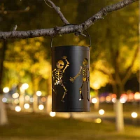 Glitzhome 10.75"H Metal Skeleton Solar Lantern Halloween Outdoor Inflatable