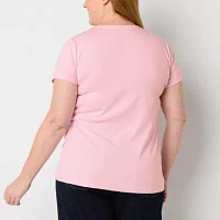 St. John's Bay Womens Plus V Neck Short Sleeve T-Shirt