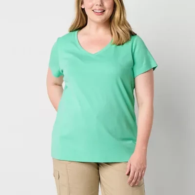 St. John's Bay Womens Plus V Neck Short Sleeve T-Shirt