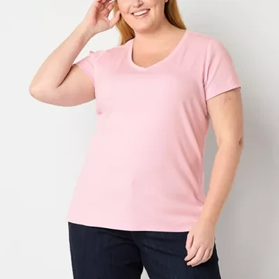 St. John's Bay Womens Plus V Neck Short Sleeve T-Shirt