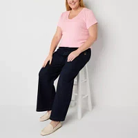 St. John's Bay Womens Plus V Neck Short Sleeve T-Shirt