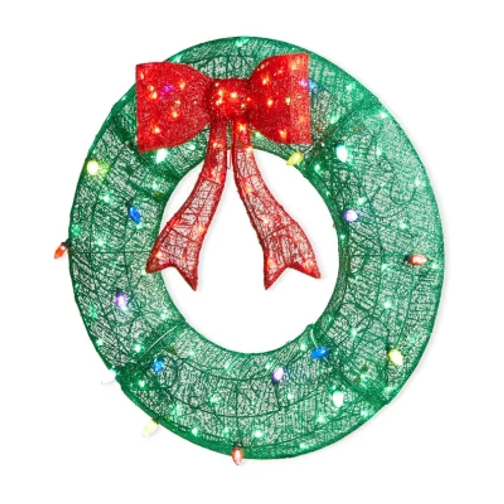 Glitzhome 35.5" Lighted Mesh Wreath Christmas Yard Art