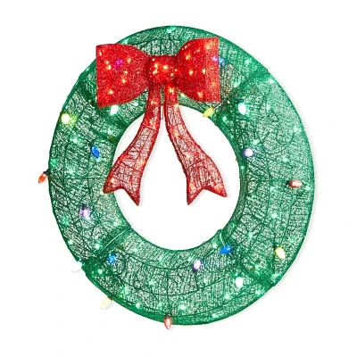 Glitzhome 35.5" Lighted Mesh Wreath Christmas Yard Art