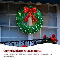 Glitzhome 35.5" Lighted Mesh Wreath Christmas Yard Art